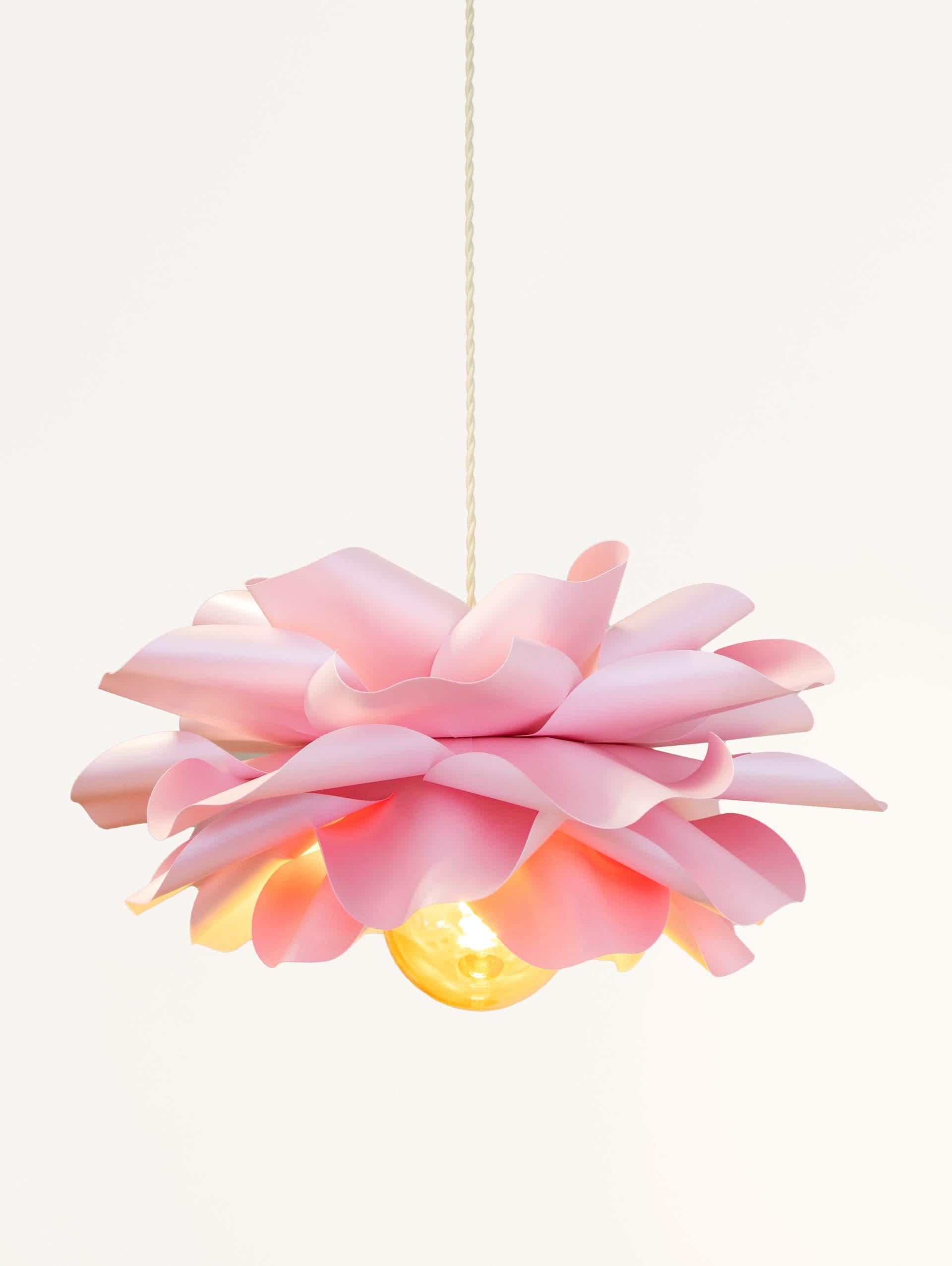 Pink fairy rose pendant night light glowing warmly