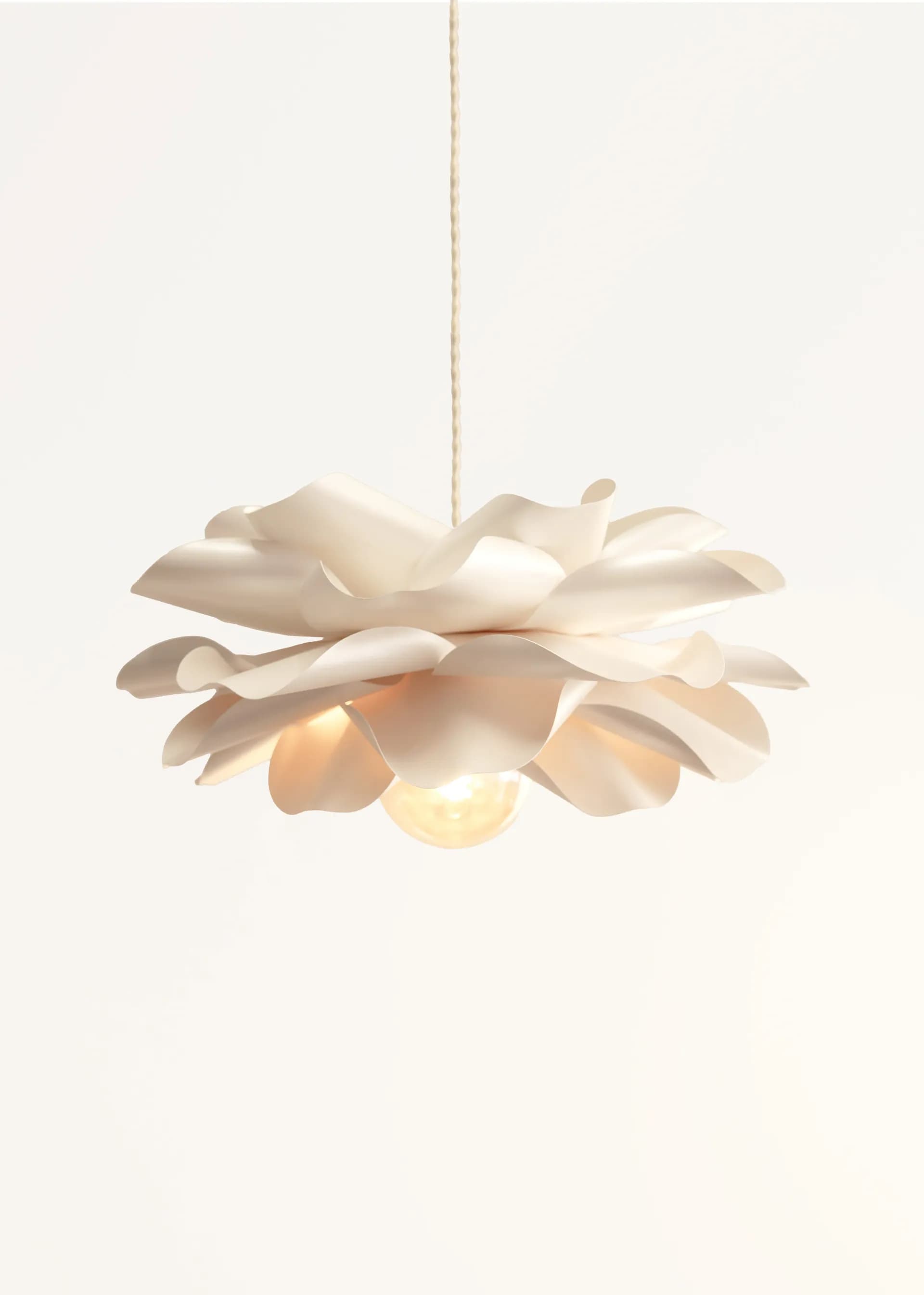 Ivory white flower pendant light with layered sculptural petals