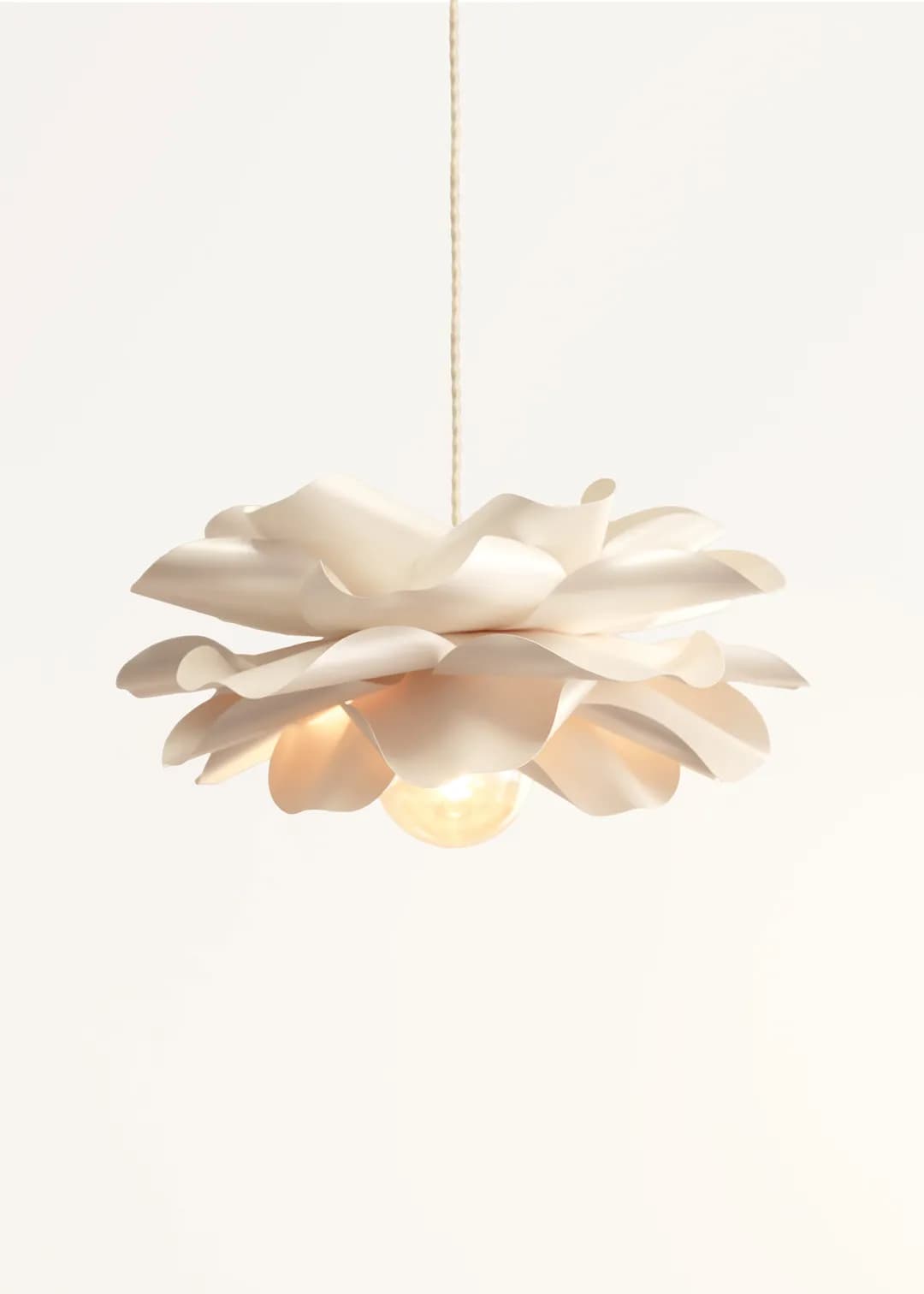 Ivory white flower pendant light with layered sculptural petals